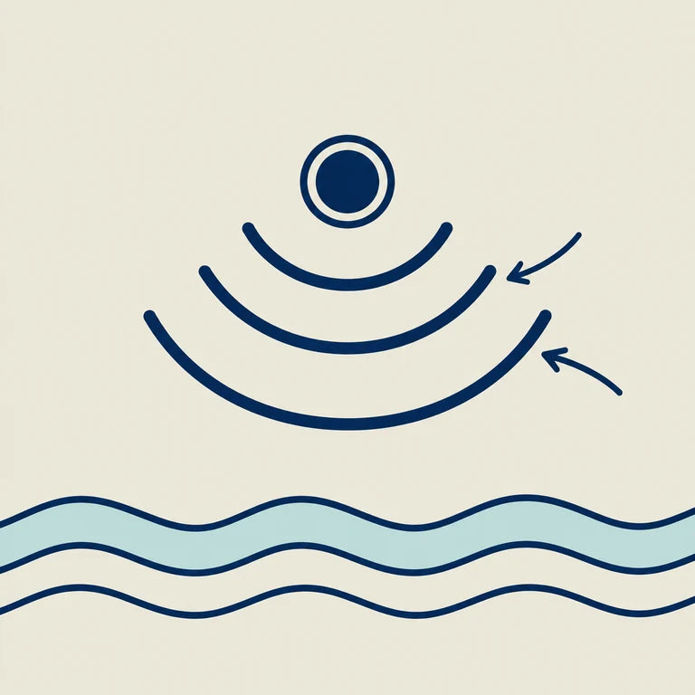 A golf hole above three optional Wi-Fi arcs drawn in the sand, with ocean waves below.